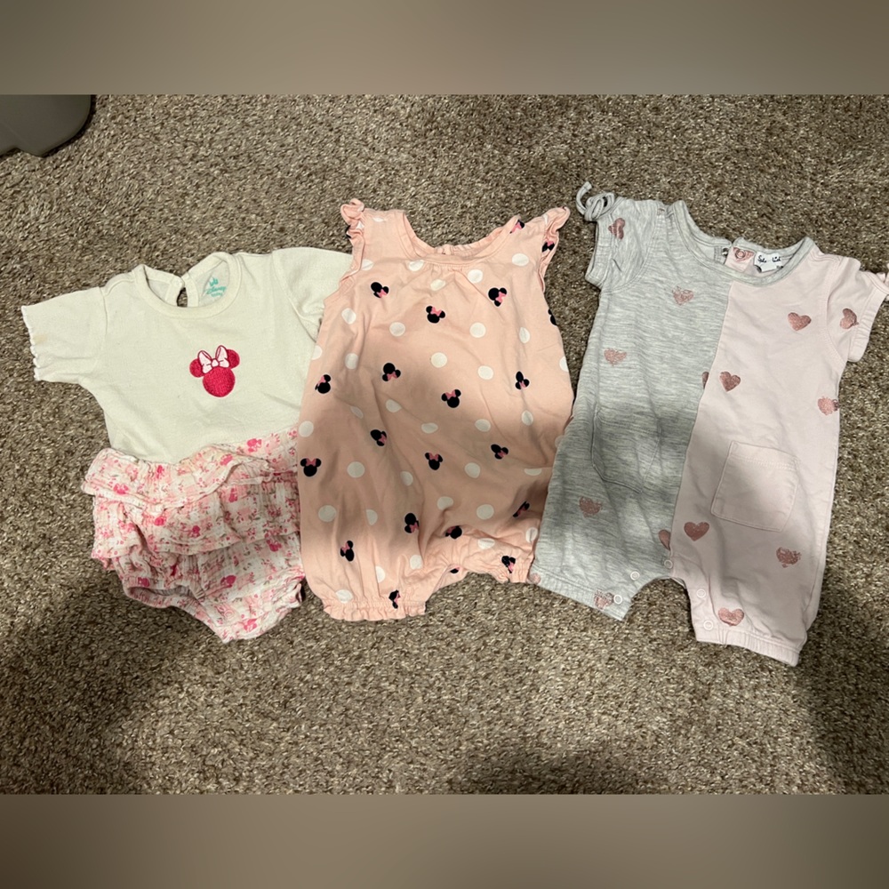 mini mouse +hearts girls bundle lot of 3 romper outfits 3-6 months B1G1 50% off